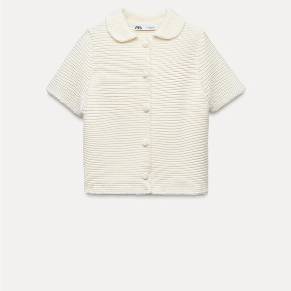 NWT Zara Chunky Knit Peter Pan Collared Sweater Button Up - Picture 6 of 6